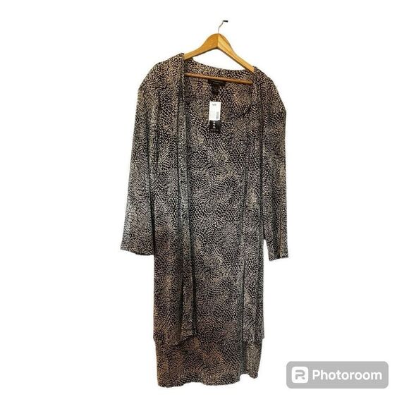 Connected Apparel Women’s 30W Open Front Cardigan Black Cream Animal Print NWT - Picture 1 of 7